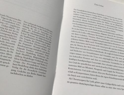Son­der­pu­bli­ka­ti­on zur Ver­lei­hung des Gink­go-Bilo­ba Über­set­zer­prei­ses an Hei­ke Flem­ming (2021)